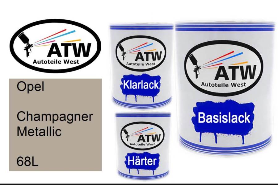 Opel, Champagner Metallic, 68L: 1L Lackdose + 1L Klarlack + 500ml Härter - Set, von ATW Autoteile West.